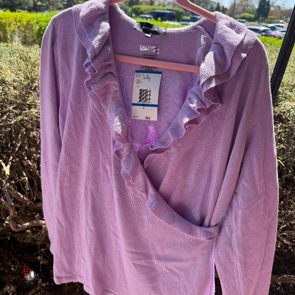 Jones Wear Womens XL Purple Lavender Ruffle V-neck Wrap Sweater Long Sleeve NWT - Picture 3 of 10